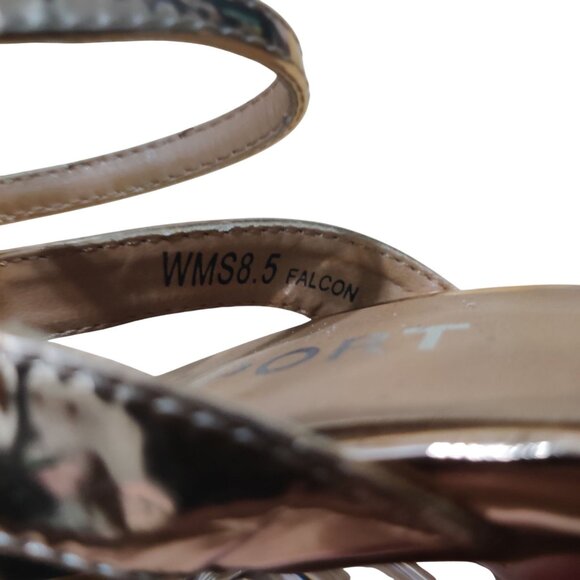 Report 8.5 Rose Gold Strappy Lucite Block Heel Sandals Y2K Club Kid Party Shoe - Picture 6 of 11